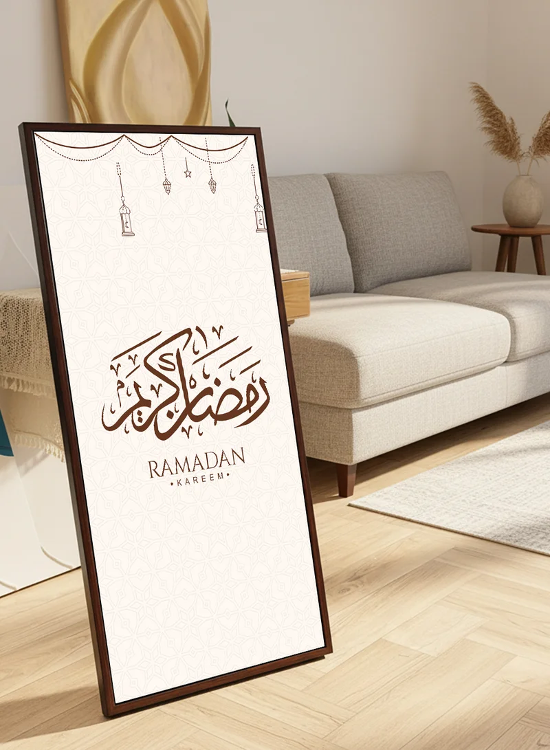 LOWHA Canvas Wall Art on Wooden Frame with Brown Floating Frame and Back Stand Featuring Ramadan Kareem Design